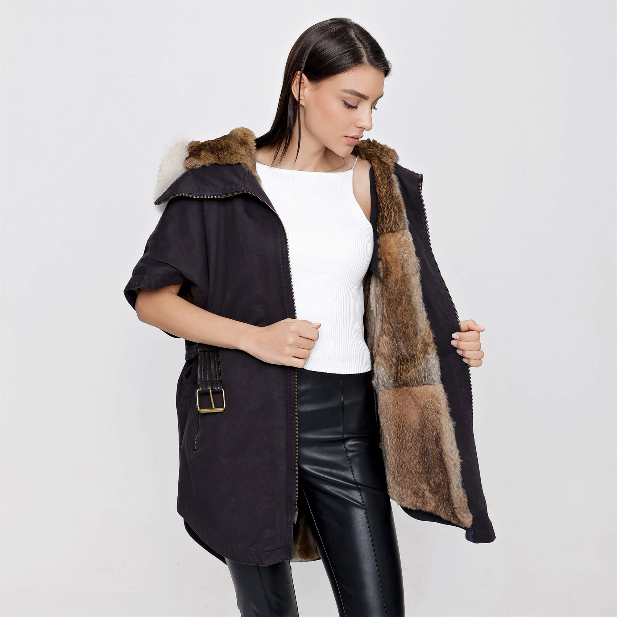 Yves Salomon Army - Fur Collar Detailed Belt Coat